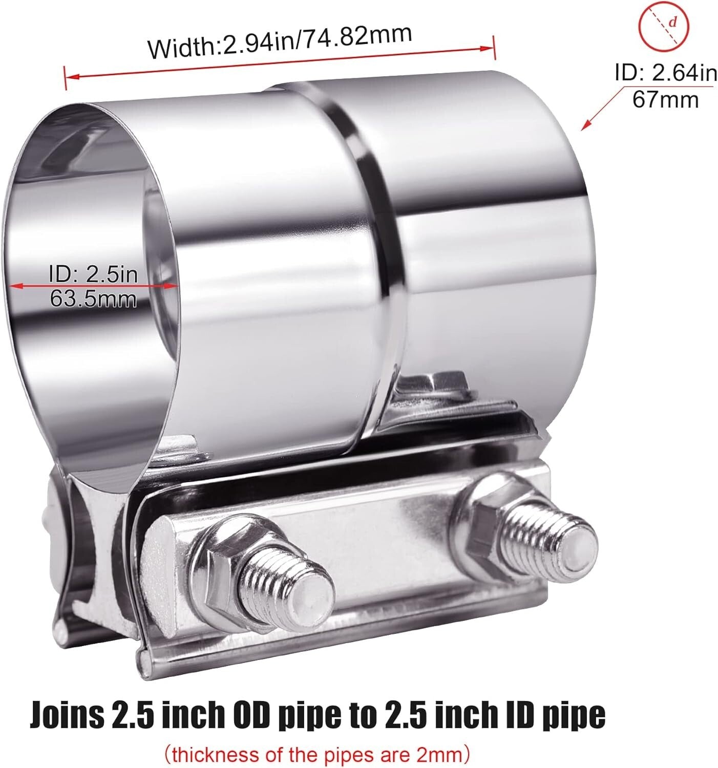 Stainless Steel Lap Joint Exhaust Clamp 2.5'' - Secure, Easy Connect, 4 Pcs