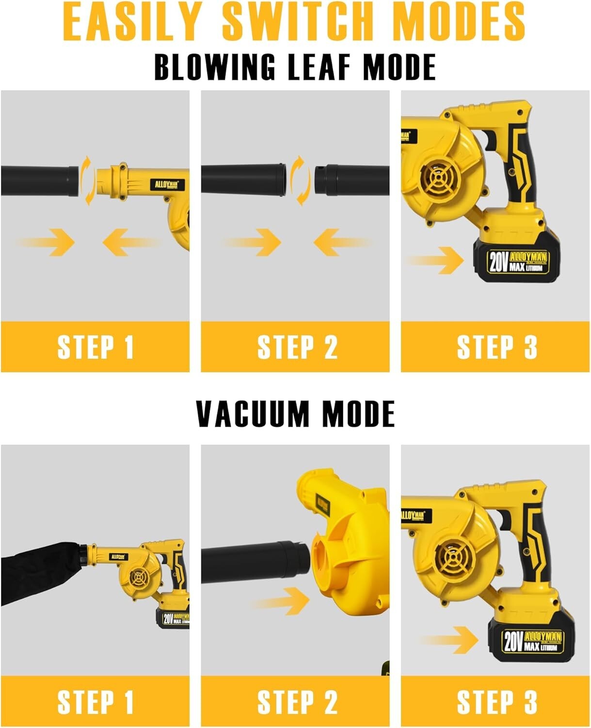 20V Cordless Leaf Blower & Vacuum - High Power, Lightweight & Adjustable Nozzle