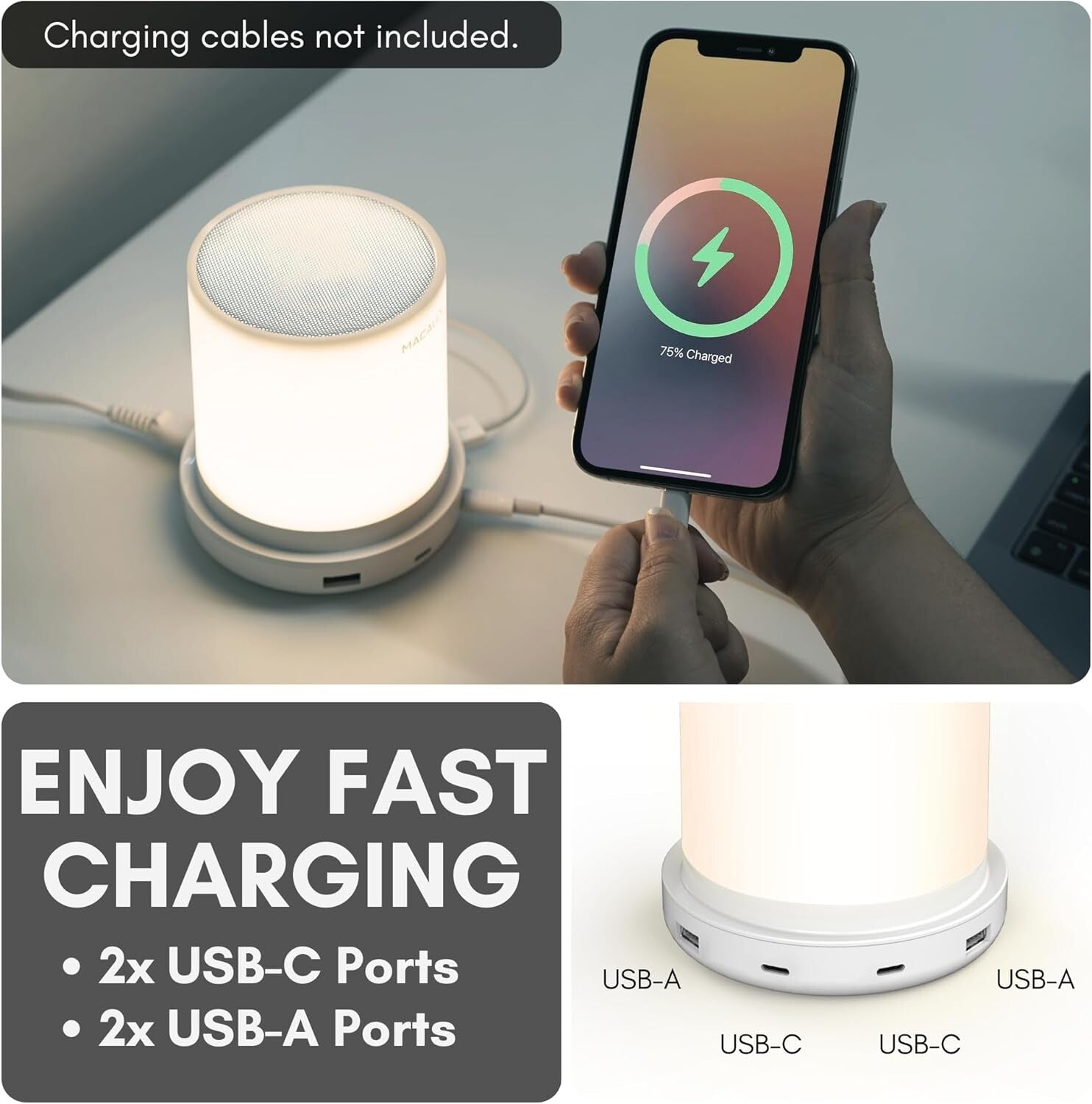 Dimmable USB Bedside Table Lamp with 4 Ports - Stylish and Functional Lighting