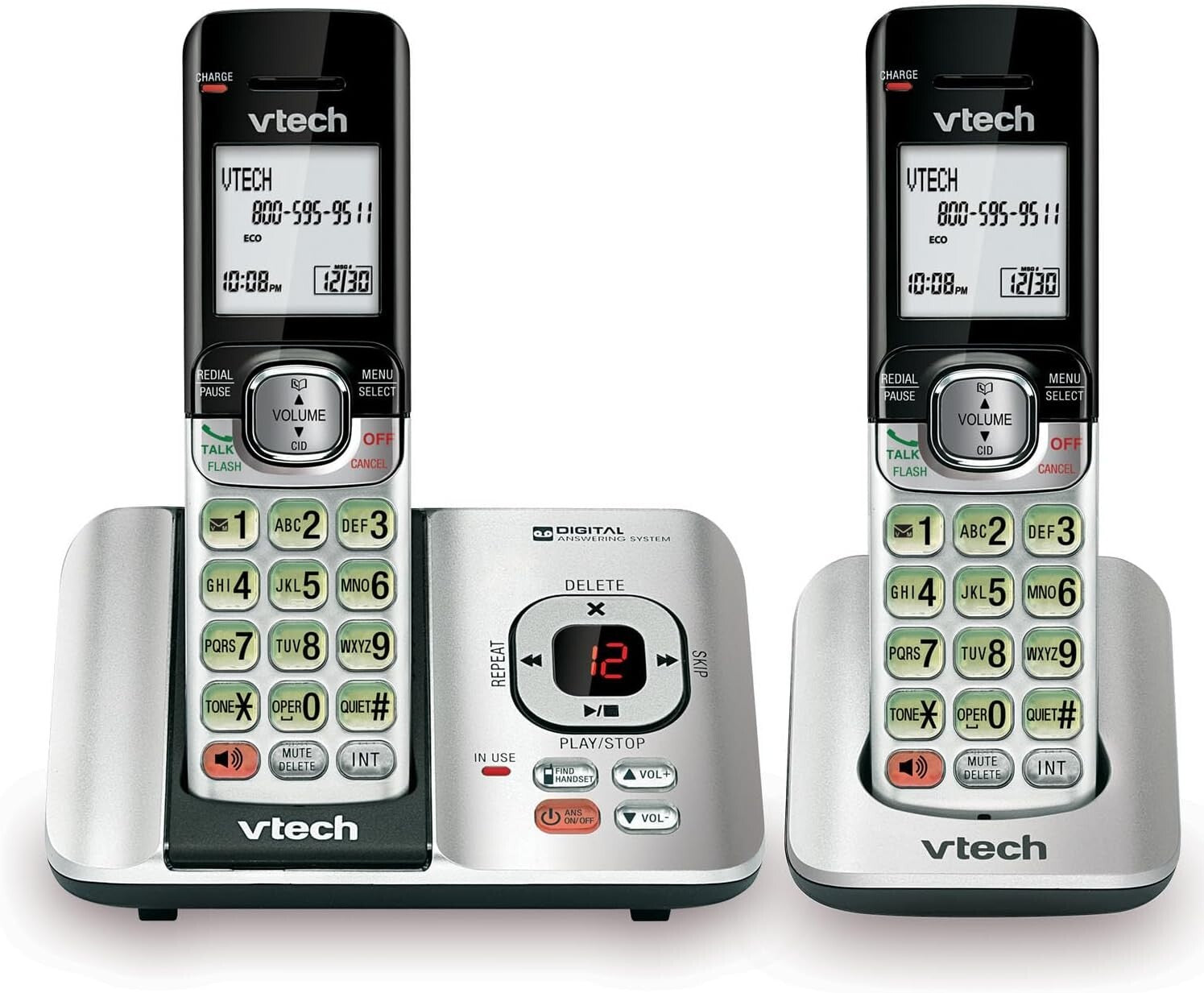 Caller ID & Call Waiting Cordless Phone System with 2 Handsets - Silver/Black