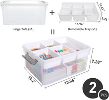 Load image into Gallery viewer, 2 Pack Stackable 17 Quart Craft Storage Box with Latching Lid and Removable Tray