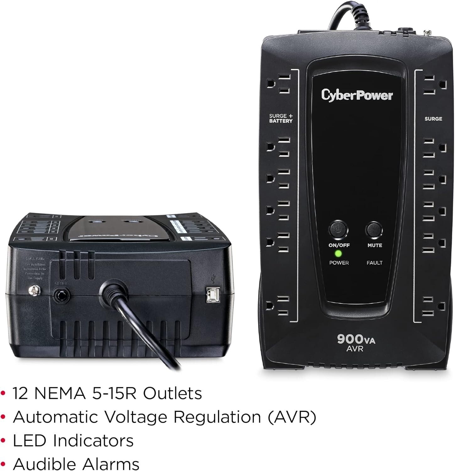 Compact 900VA UPS with 12 Outlets - Reliable Backup & Surge Protection System