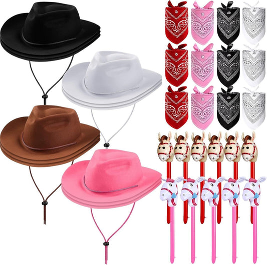 Fun Cowboy Costume Set - 36 Pcs of Hats, Bandanas & Inflatable Stick Horses