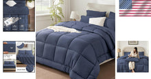 Load image into Gallery viewer, 7-Piece Grayish Blue Full/Queen Bedding Set - All Season Microfiber Comforter