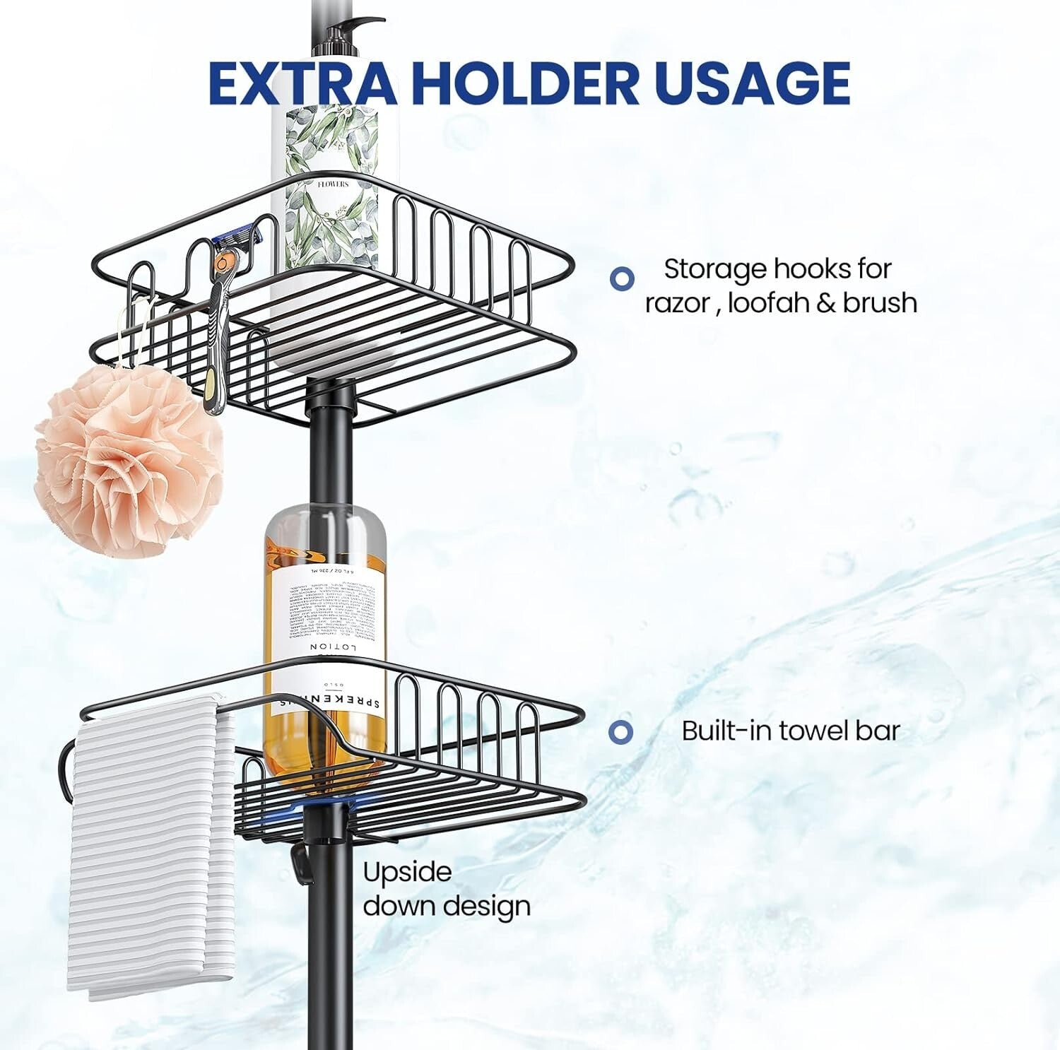 Durable Rust-Resistant Shower Organizer - Freestanding Tension Pole Caddy 113 In