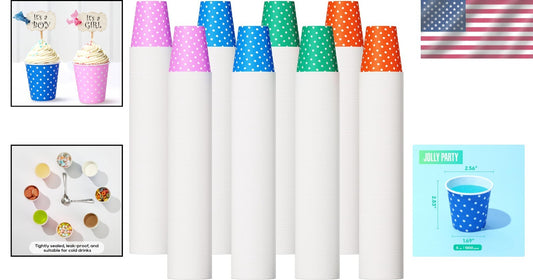 Sturdy 5oz Paper Cups with Multicolor Dots - Perfect for Travel and Bathroom Use