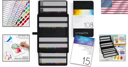 Artist-Approved 108 Watercolor Pens Set with Safe Aqua Brushes & Tutorials