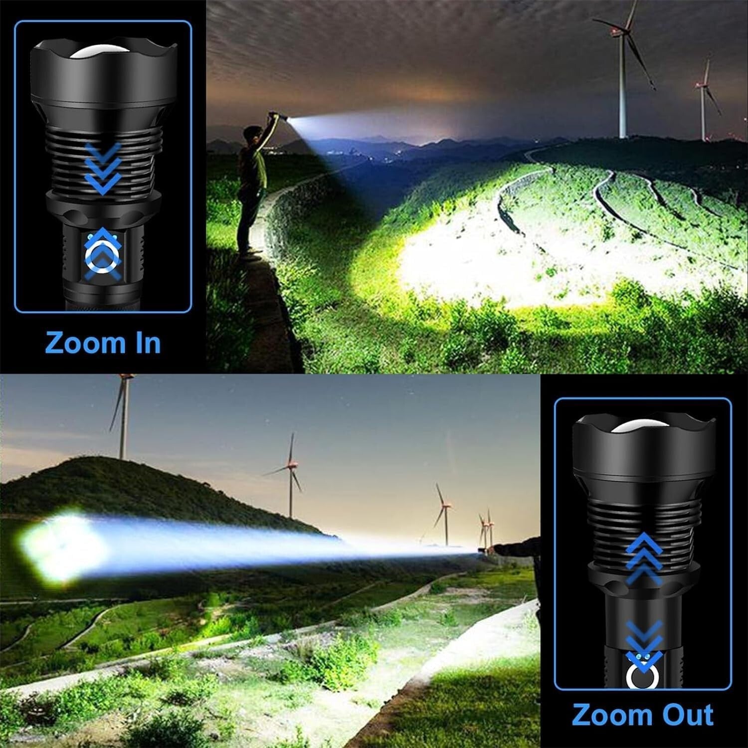 Adventure-Ready Tactical LED Flashlight: 990000 Lumens, Lightweight & Waterproof