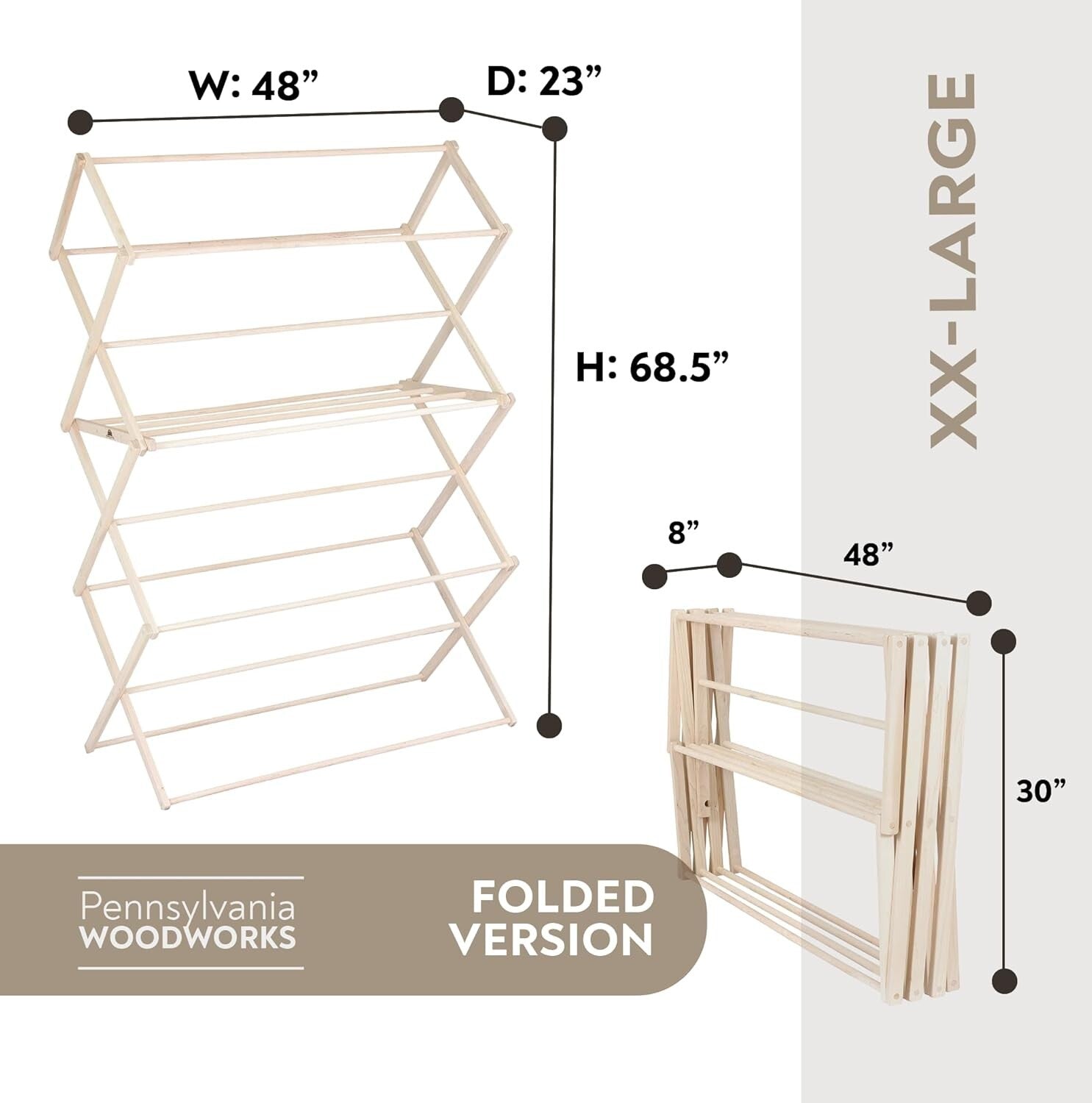 Furniture-Grade Folding Drying Rack - 47 Feet of Space for Bulky Laundry