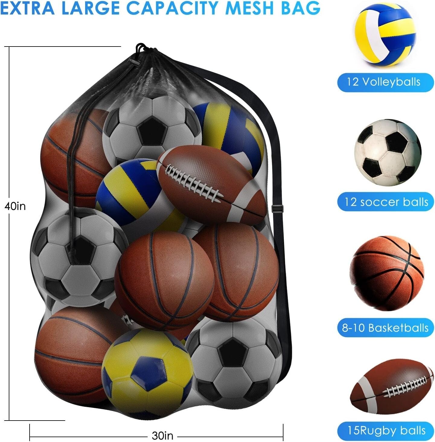 Durable 30"x40" Sports Ball Carrier with Adjustable Strap & Fresh Airflow Design