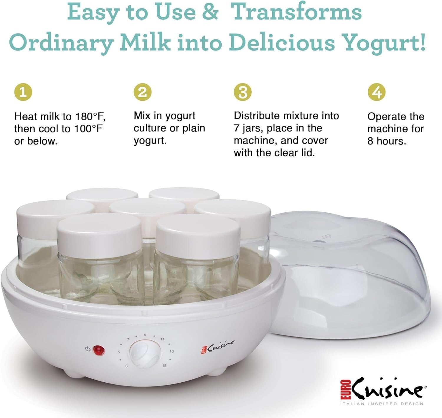 YM100 Automatic Yogurt Maker with Timer & 7 Glass Jars - Gut Health Booster