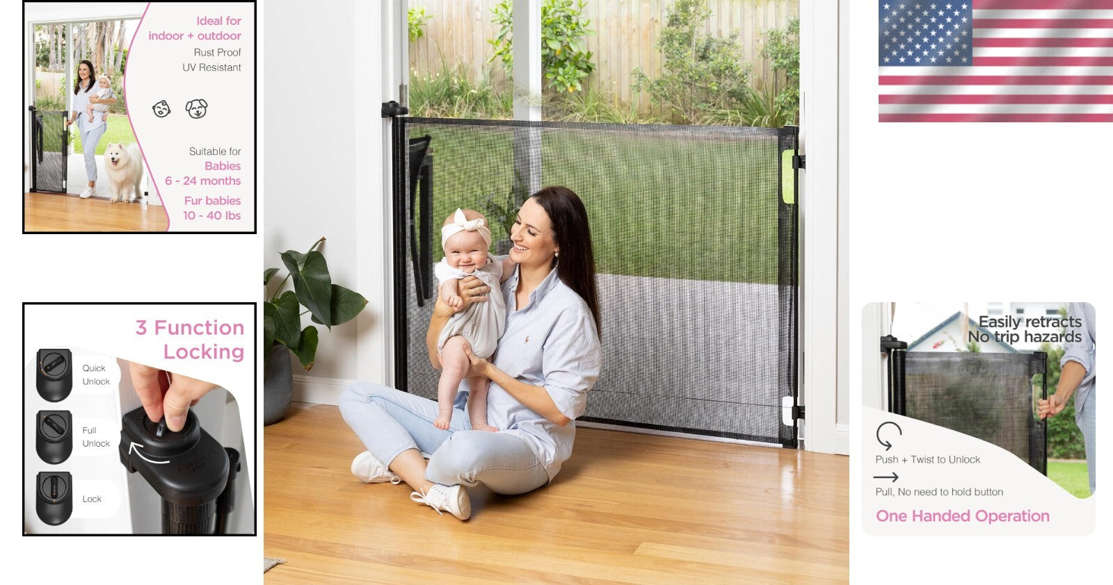 41" Tall Retractable Baby Gate for Indoor/Outdoor Use - Easy Install & Secure
