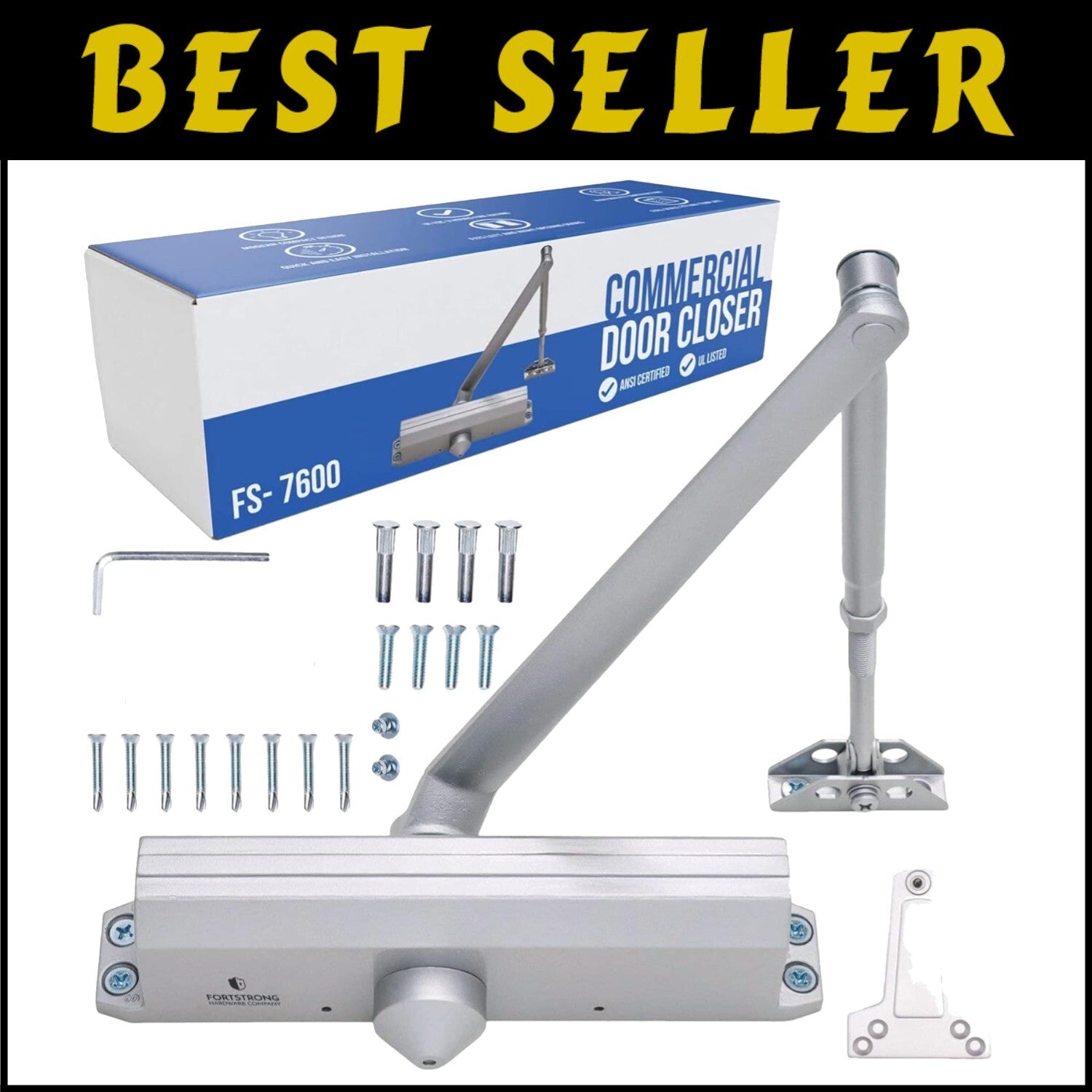 Commercial Grade Hydraulic Door Closer, Silver Finish – Fully Adjustable & Safe