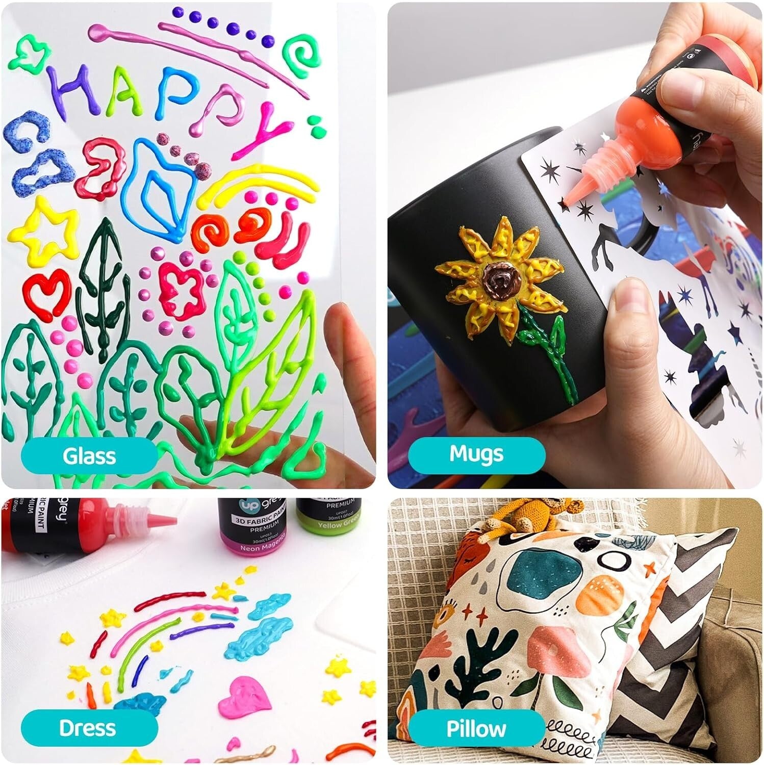 60 Shades of Non-Toxic Fabric Paint - 3D Texture, Easy Application, All Projects