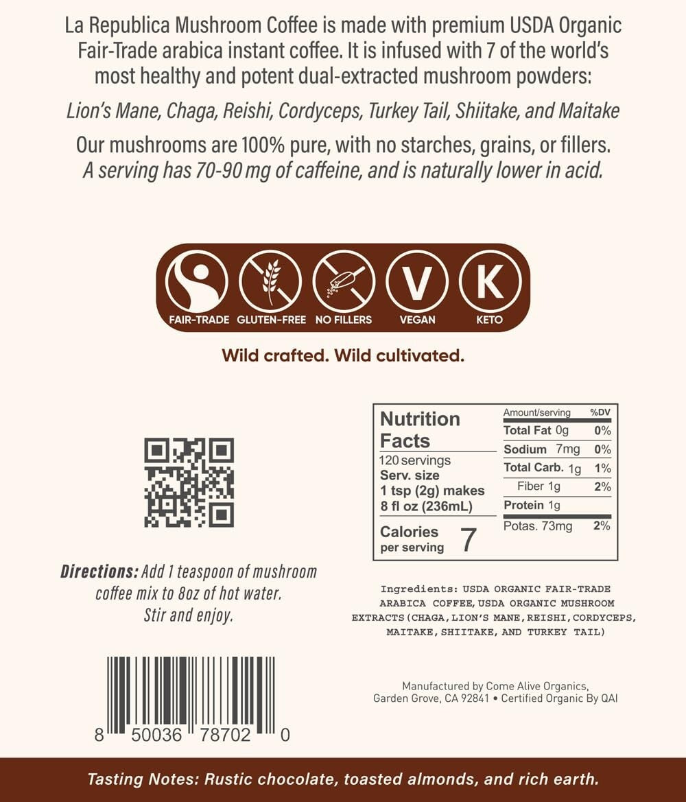 Experience Clean Energy: 120 Servings of La Republica Decaf Mushroom Coffee