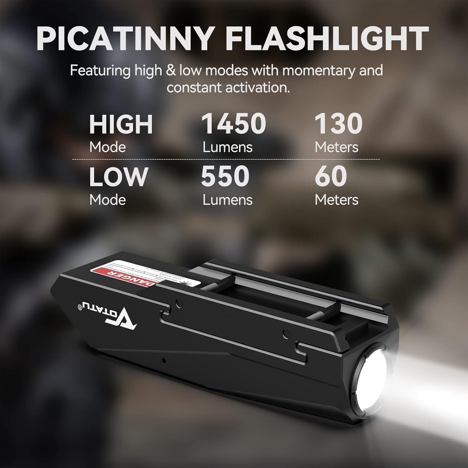 1450 Lumens Tactical Flashlight for Rifle - USB Rechargeable & Lightweight