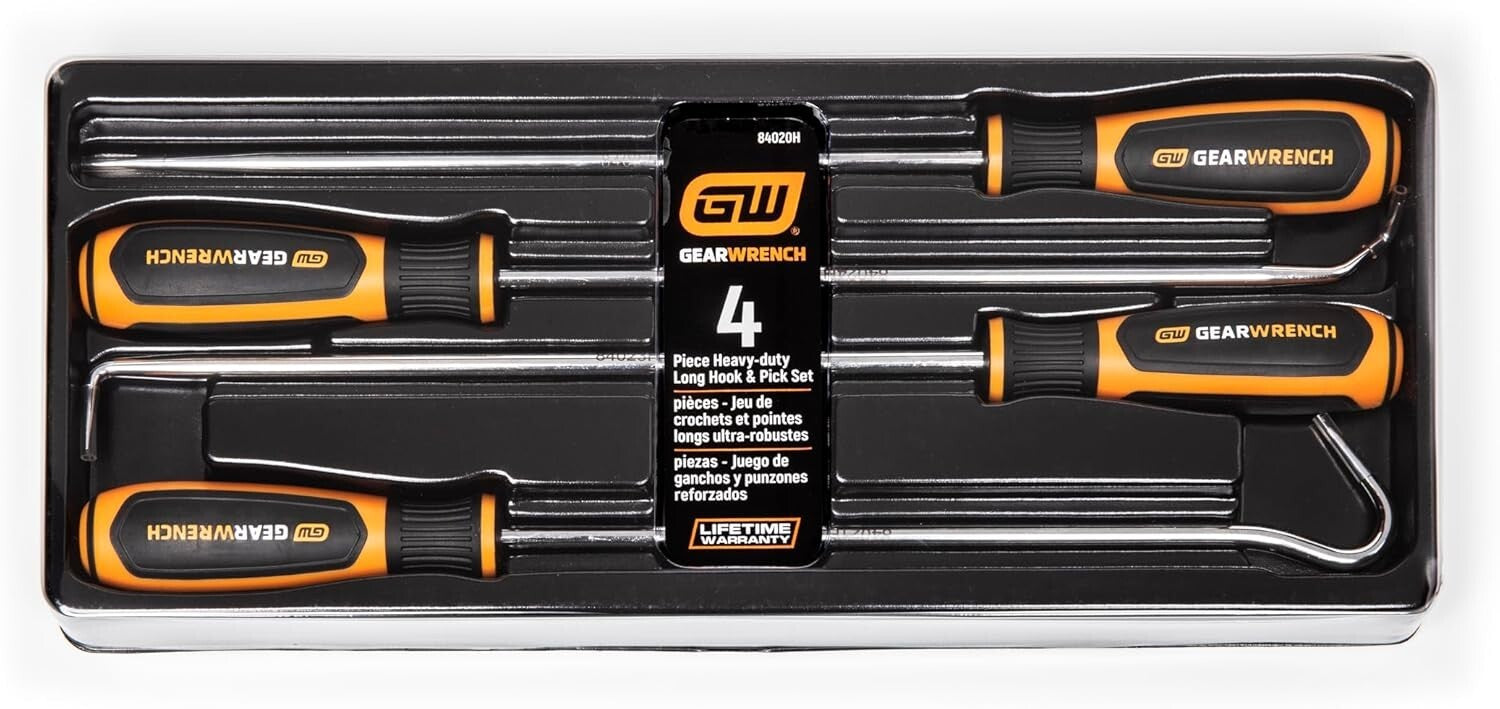 4 Pc. Heavy-Duty Hook & Pick Set with Ergonomic Handles - Professional Quality