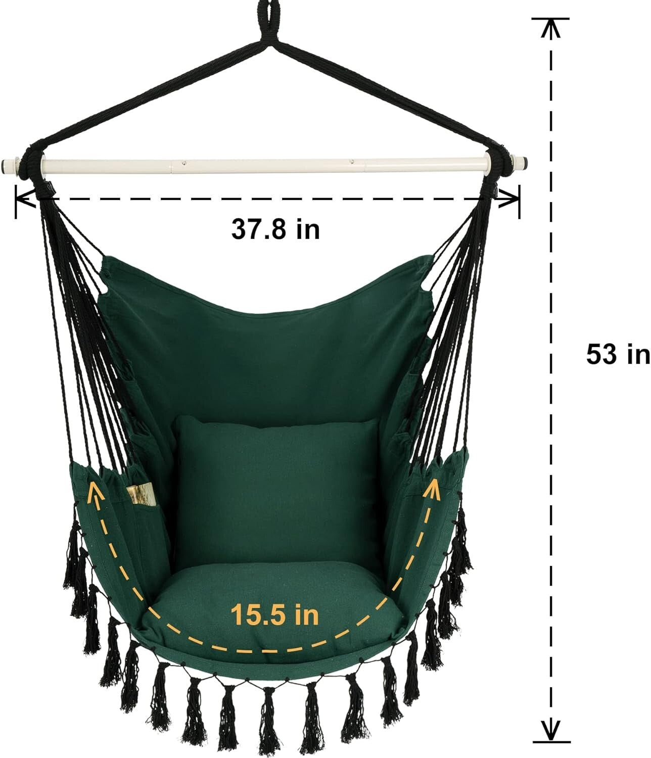 Comfortable Macrame Hanging Chair with Cushions & Side Pocket - Up to 500 lbs