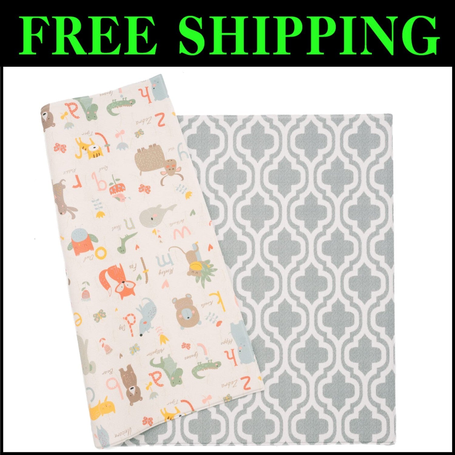 Large Moroccan Blue Play Mat: Eco-Friendly Reversible & Waterproof for Kids