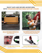 Load image into Gallery viewer, 4-Pack 1" x 10 ft Heavy-Duty Retractable Ratchet Straps - Easy Hauling Solution
