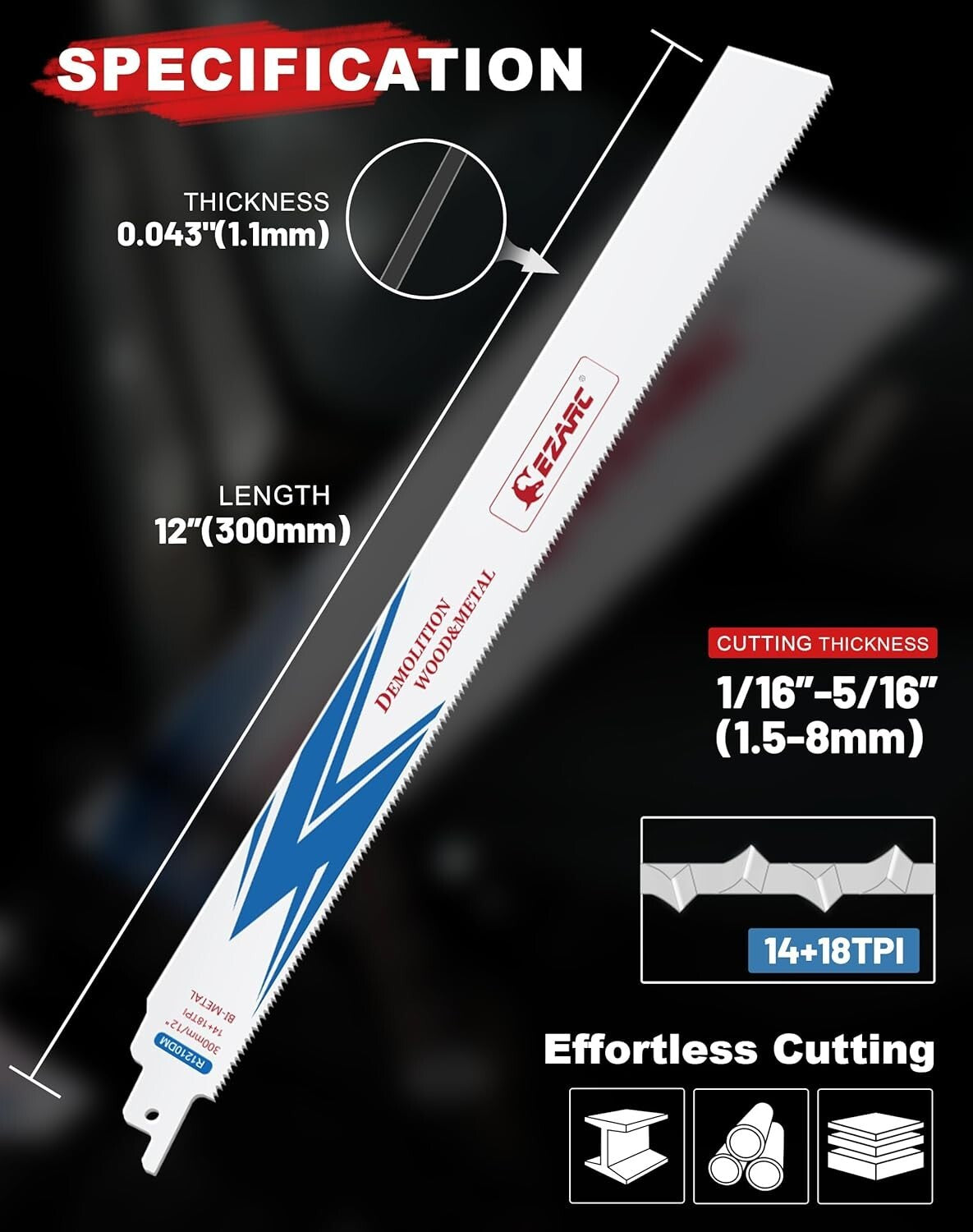 25 Pack 12 Inch Bi-Metal Reciprocating Saw Blades for Precision Metal Cutting