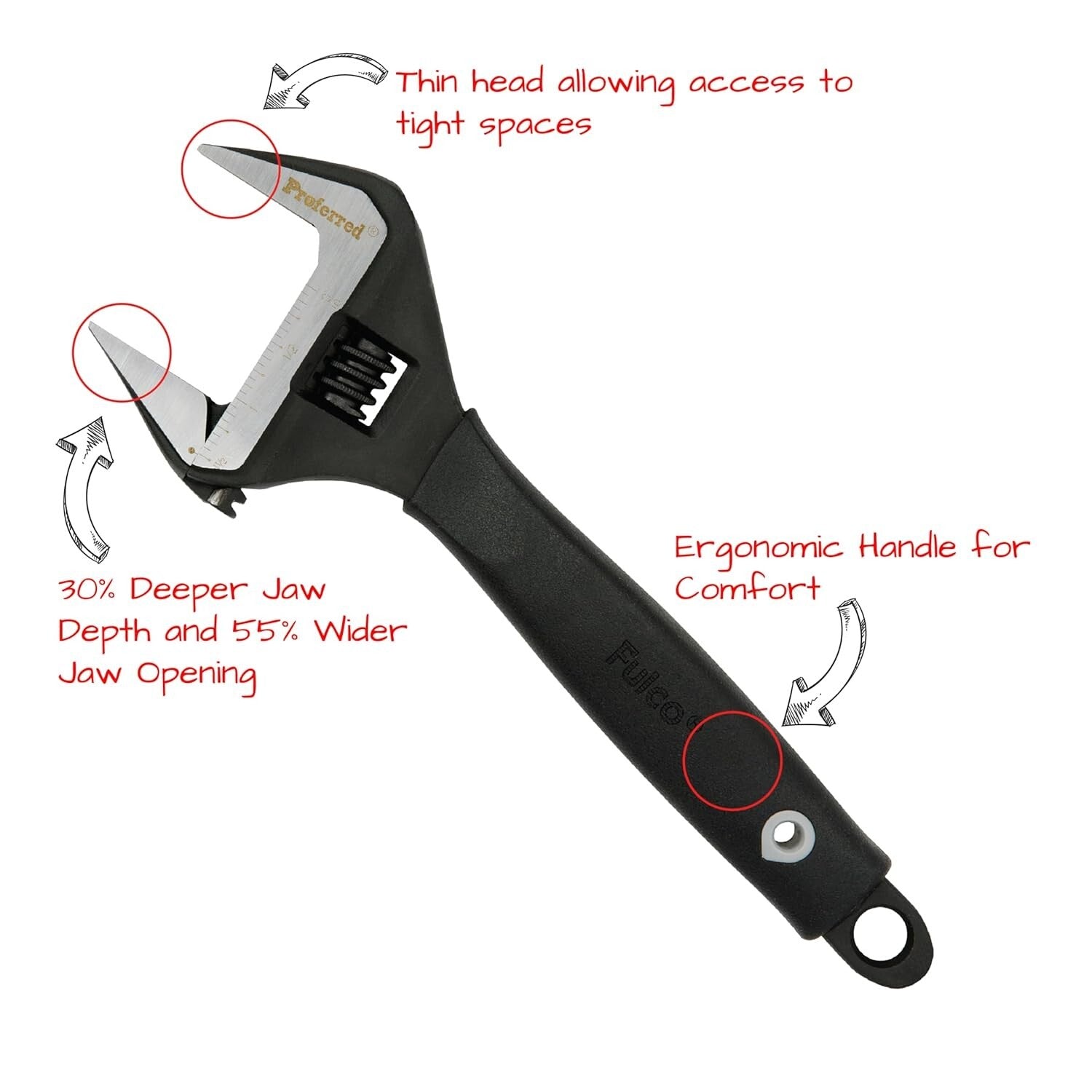 Durable Black Phosphate Adjustable Wrench - Ideal for Plumbing and Automotive