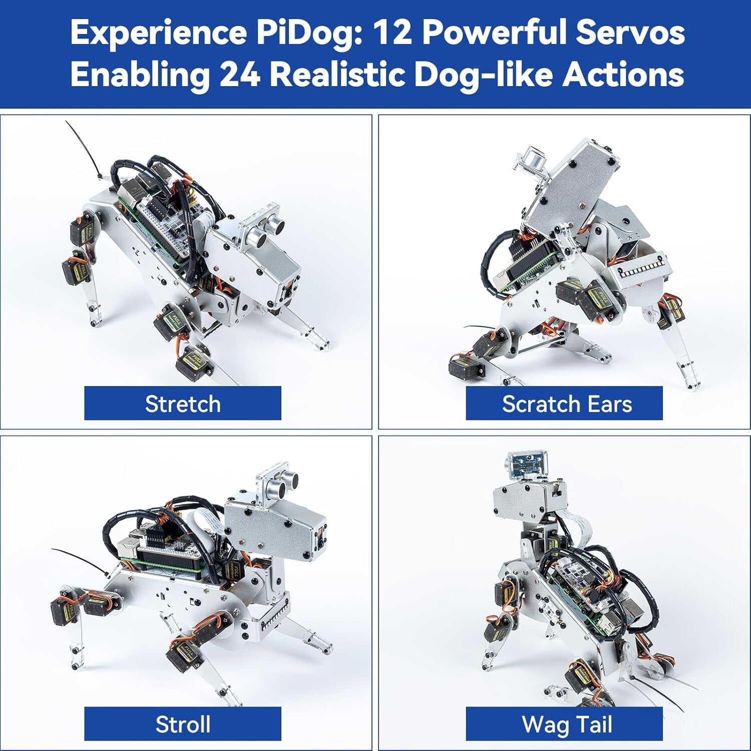 Raspberry Pi AI Robot Dog Kit - 12 Servos, App Control, and Video Recognition