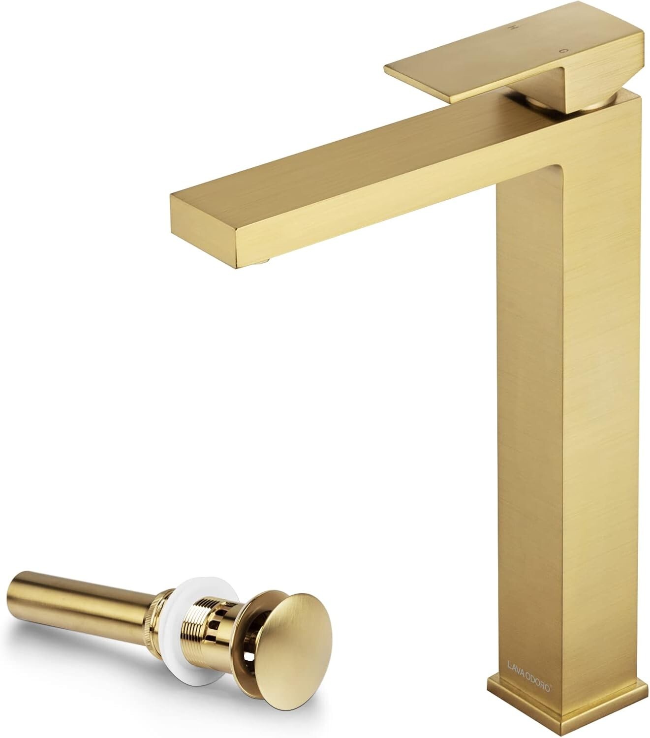 Modern Single Handle Brushed Gold Faucet - Includes Easy-Install Pop-Up Drain