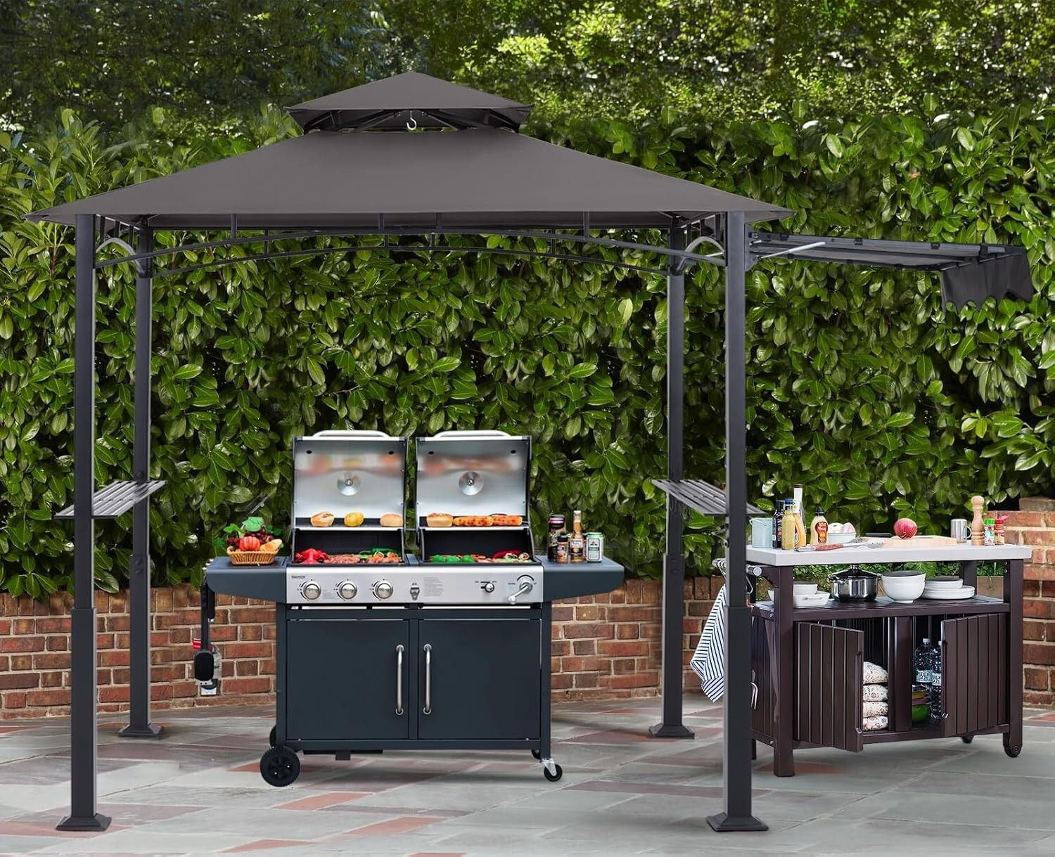 11x5 Outdoor BBQ Shelter with LED Lights & Bonus Hooks for Grilling Fun