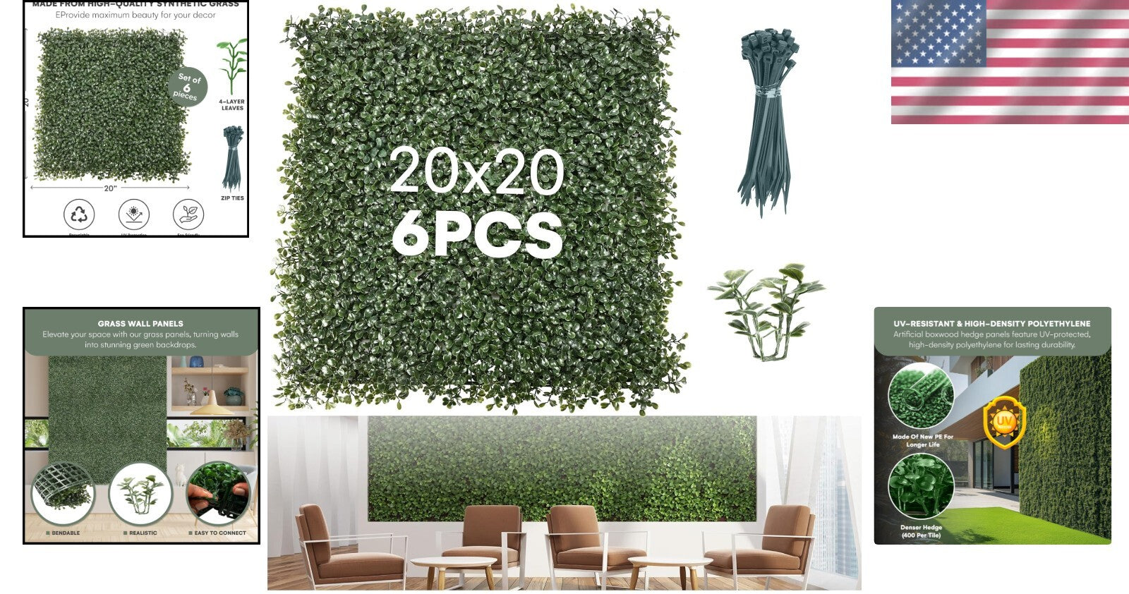 Durable Greenery Backdrop Panels 20"x20" - Perfect for Events & Home Decoration