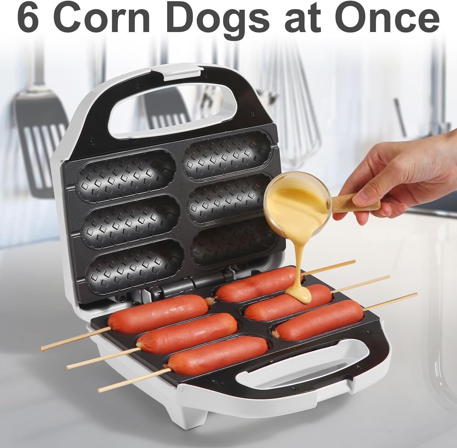 Non-Stick Hot Dog Waffle Machine with Temperature Control - White Design
