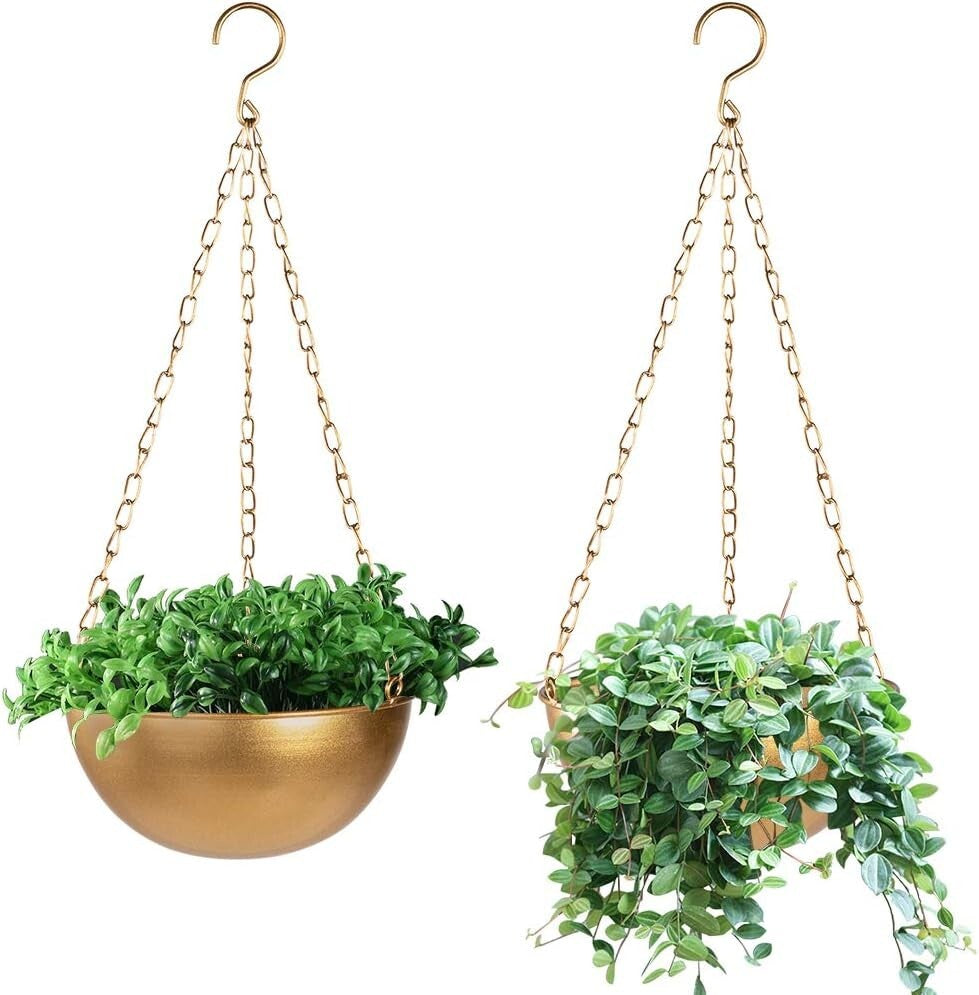 Elegant 10-Inch Gold Hanging Plant Pot - Perfect for Mid Century Modern Decor