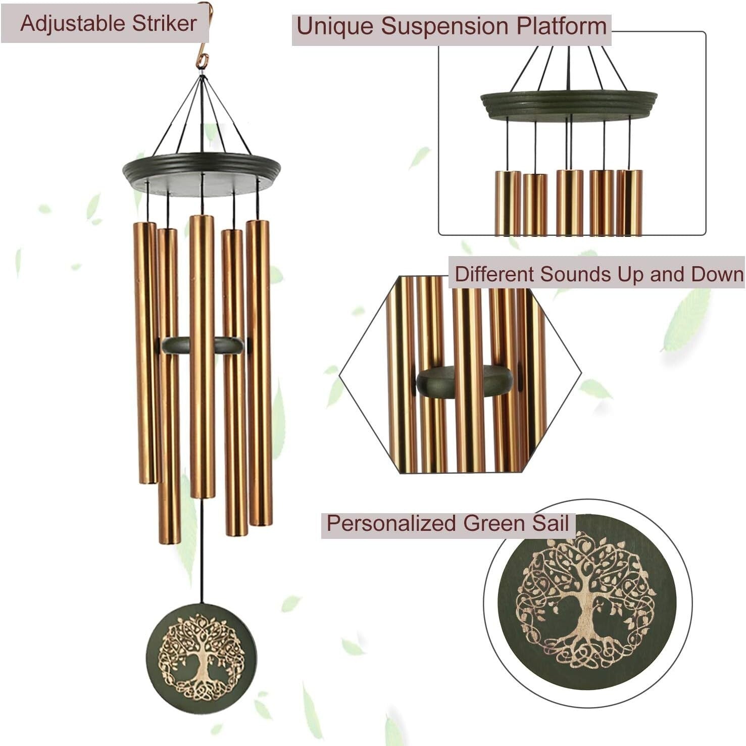 36-Inch Memorial Wind Chime - Deep Tone Outdoor Decor for Loving Remembrance