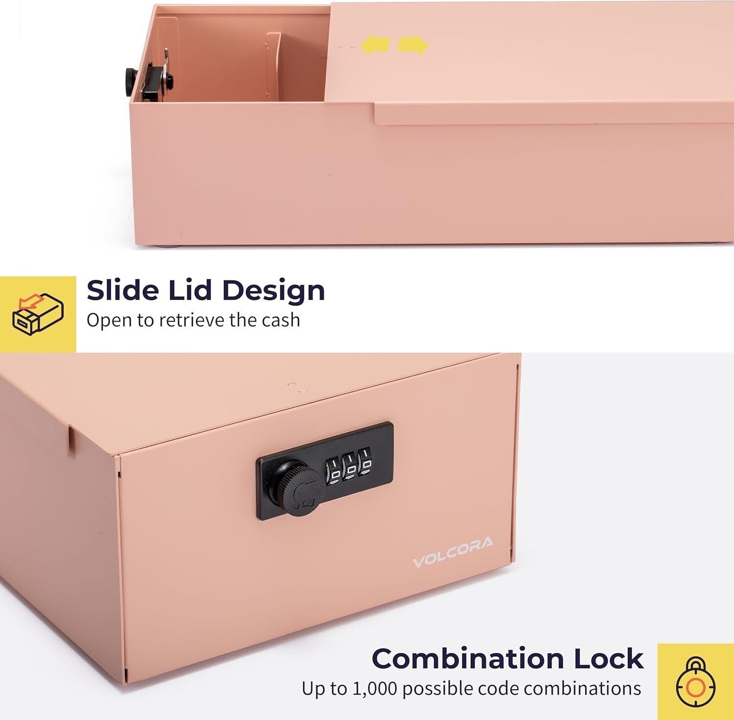 Heavy Duty Steel Cash Organizer Box - Portable Pink Design with Locking Features