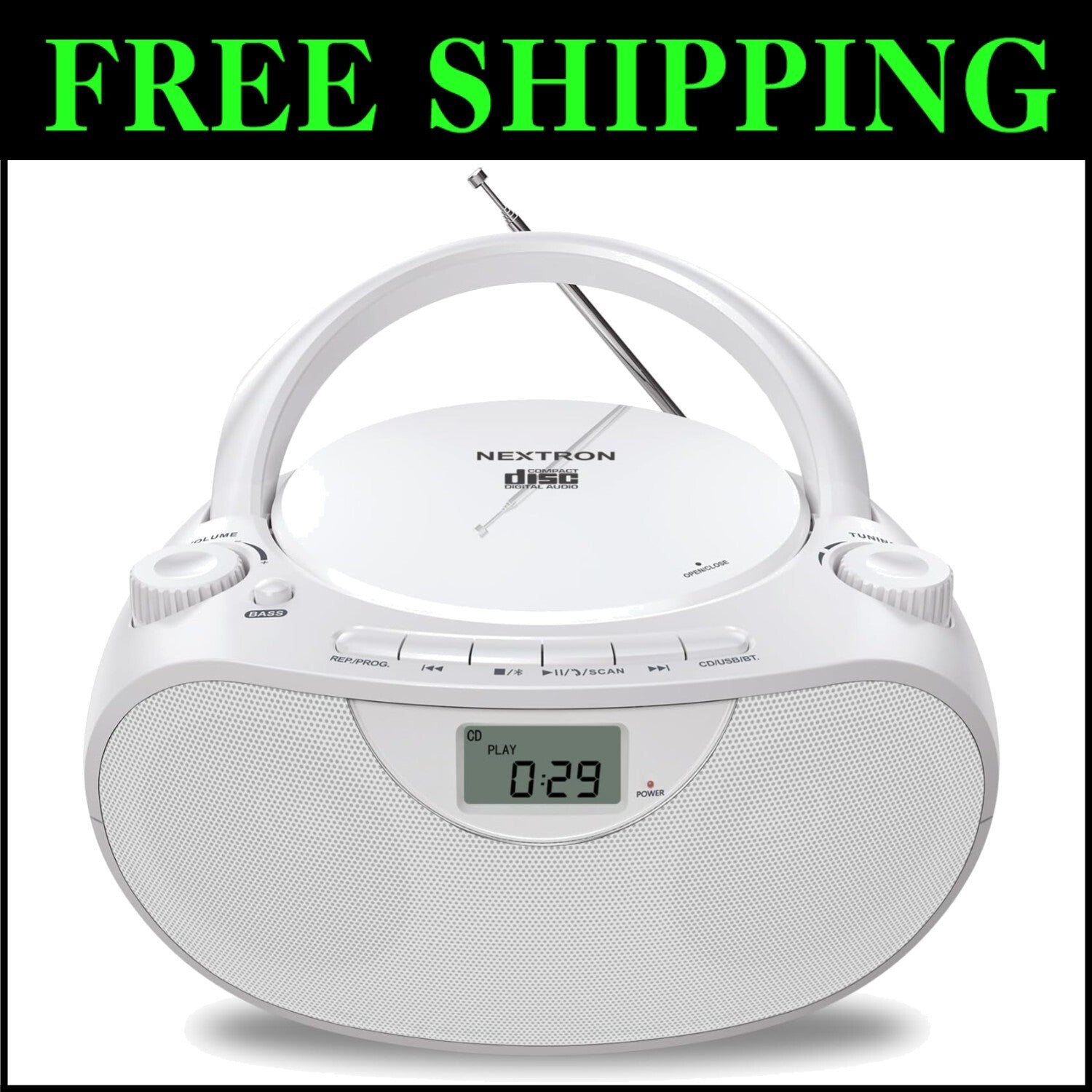 All-in-One Portable CD Player Boombox with Bluetooth, AM/FM & USB Connectivity