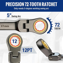 Load image into Gallery viewer, 8-Piece Metric Flex-Head Ratcheting Wrench Set - 9-17 mm with Organizer Bag