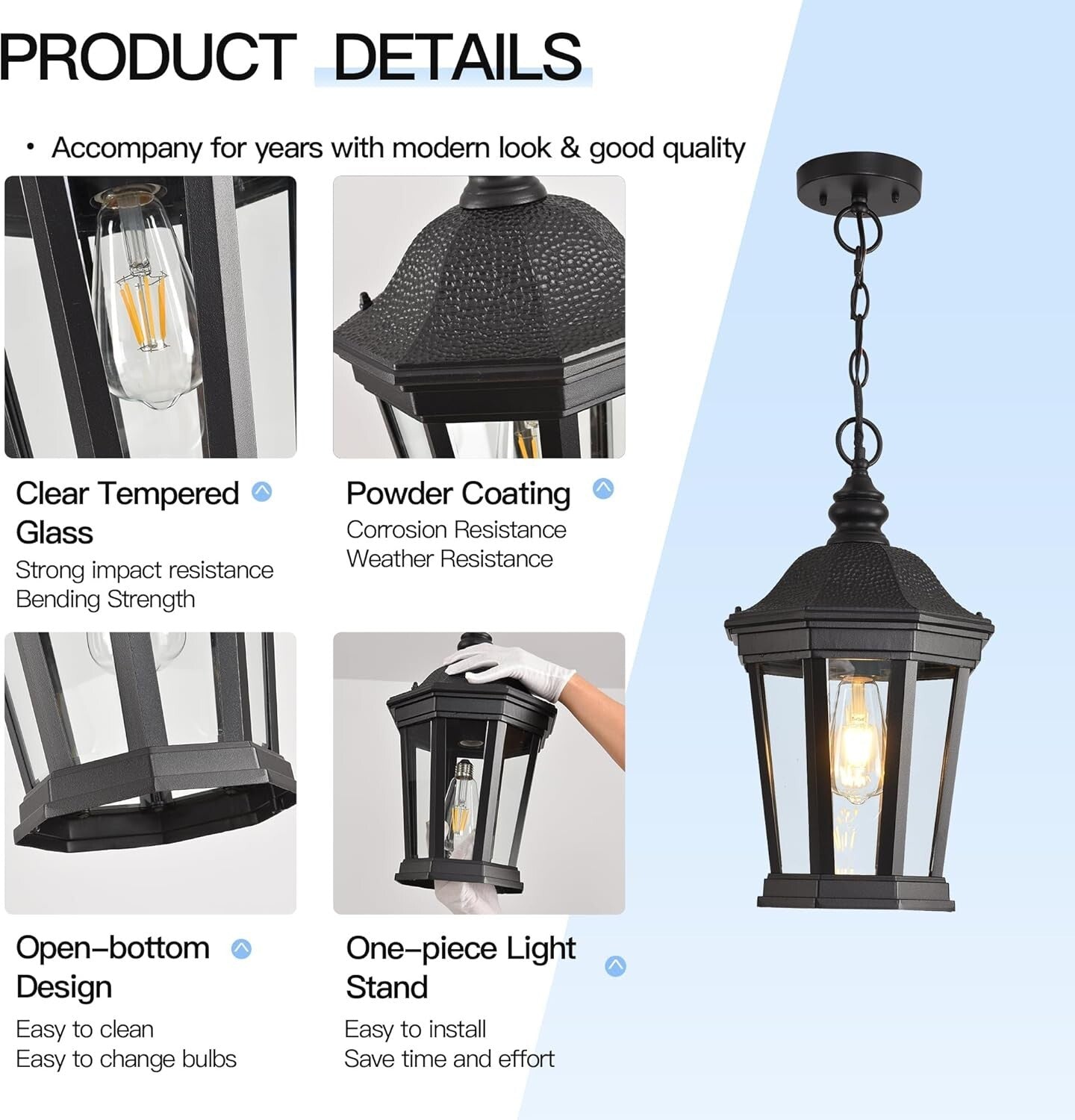 Classic 17.9" Height Adjustable Lantern - Weatherproof Hanging Light Fixture