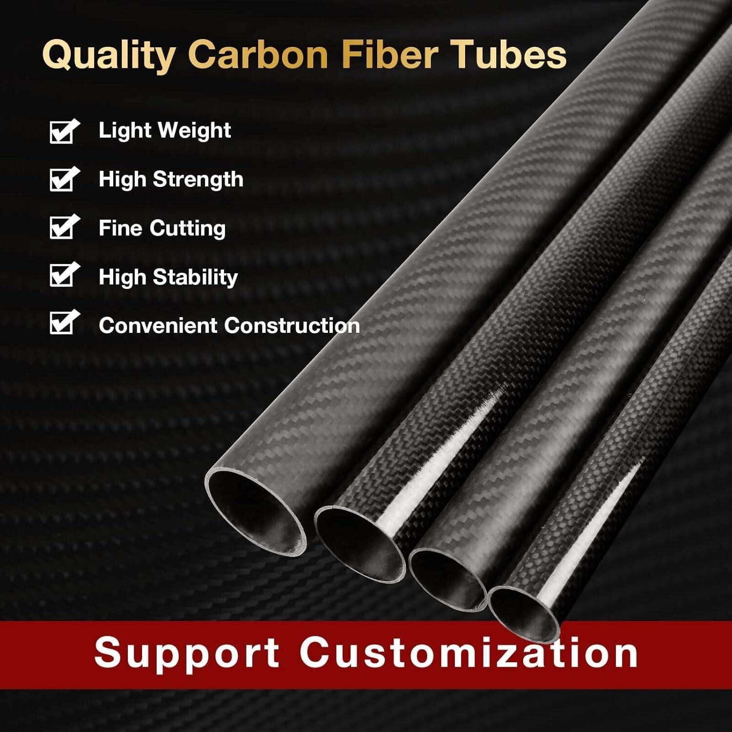 Elegant 4-Pack 37mm Inner Diameter Carbon Fiber Tubes - 500mm Lightweight Design