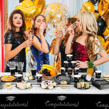 Load image into Gallery viewer, 700pcs Graduation Party Supplies - Stylish Black &amp; Silver Plates &amp; Napkins