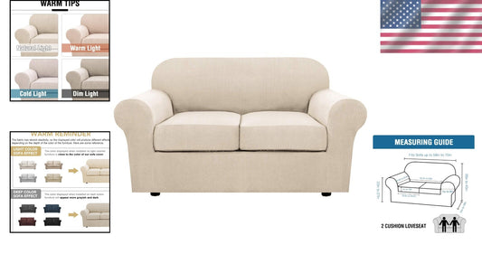 Custom Fit Natural Stretch Slipcovers for 2 Cushion Loveseat - Easy Care Design