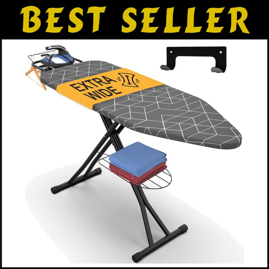 Premium Extra Wide Ironing Board 57" with Heat-Resistant Fabric & Cord Holder