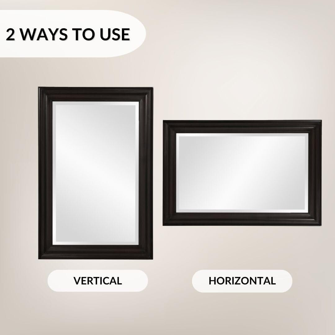 Transitional Rectangular Wall Mirror in Matte Black - Ready to Hang Style