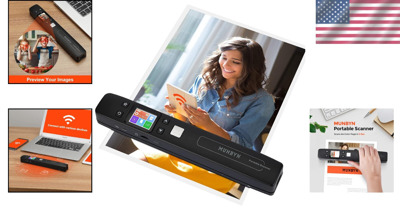 Lightweight Handheld Scanner for Photos & Documents at 1050 DPI Resolution