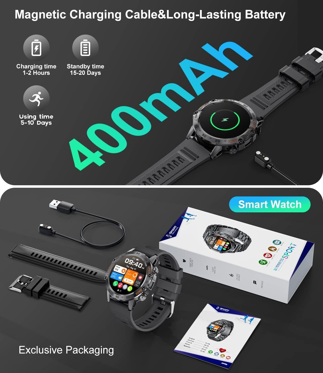 All-in-One Military Smart Watch with Health Tracker & HD Touch Screen Display
