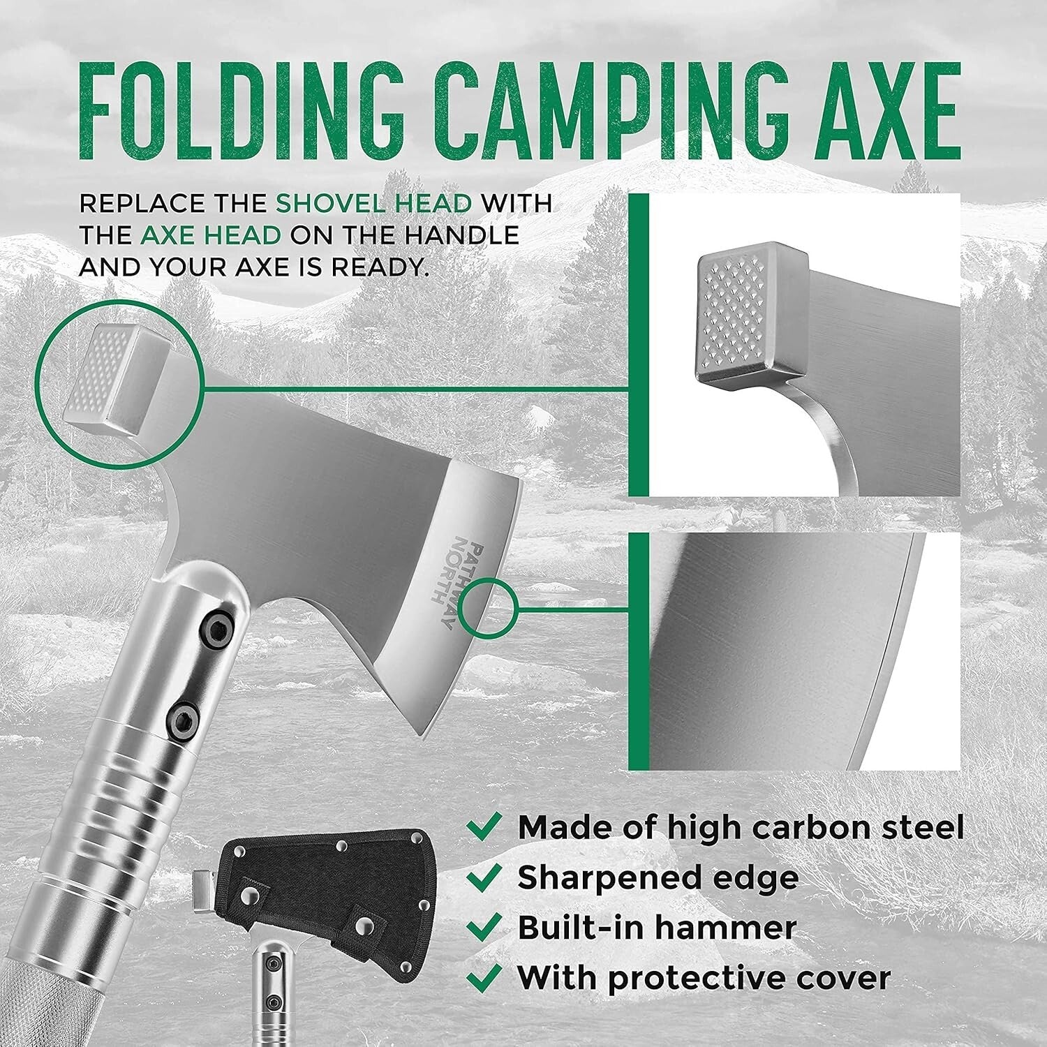 Ergonomic Stainless Steel Camping Axe and Foldable Shovel - Ultimate Outdoor Kit