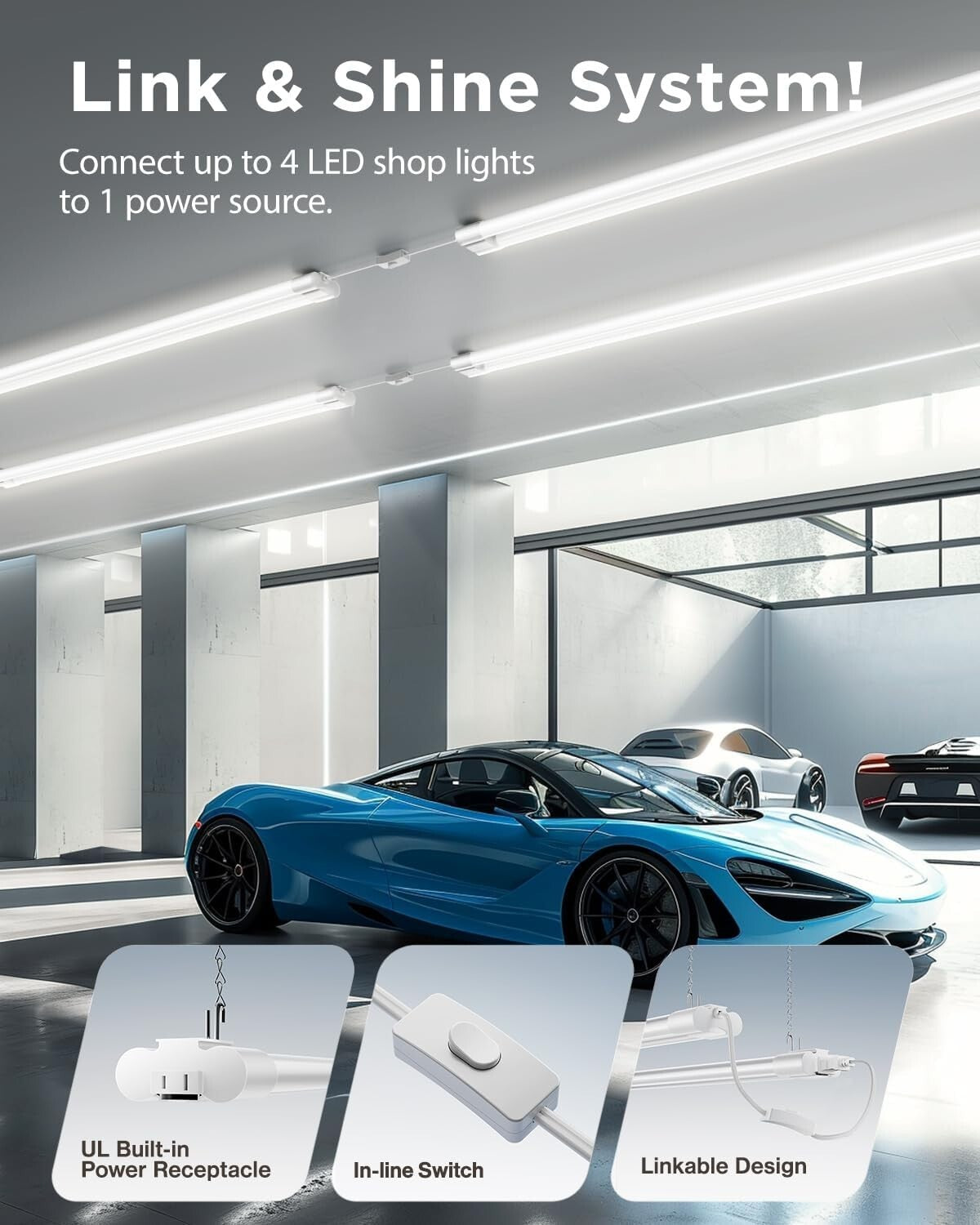 Commercial Grade Linkable LED Shop Lights - 4500 Lumen, 10 Pack, Modern Style