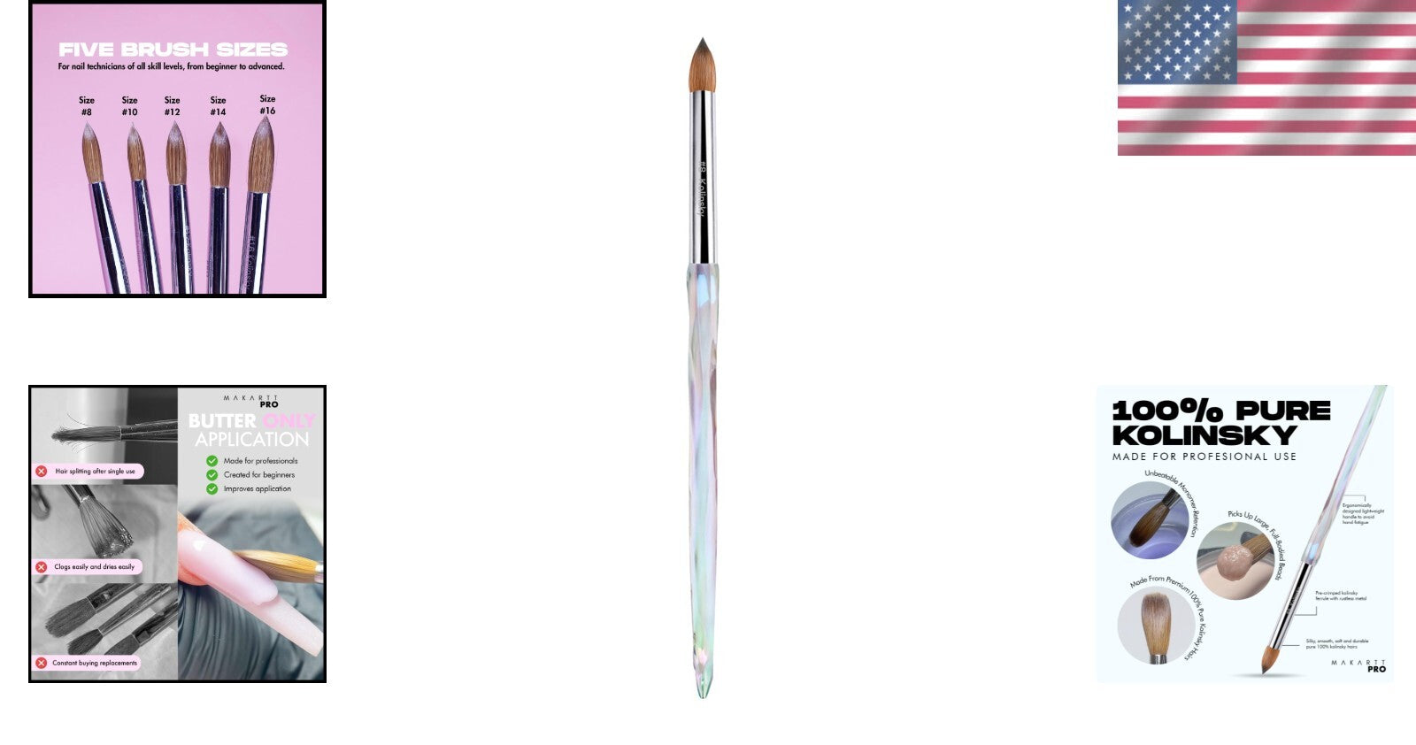 Professional Kolinsky Acrylic Nail Brush for Beginners and Pros - Crystal Handle