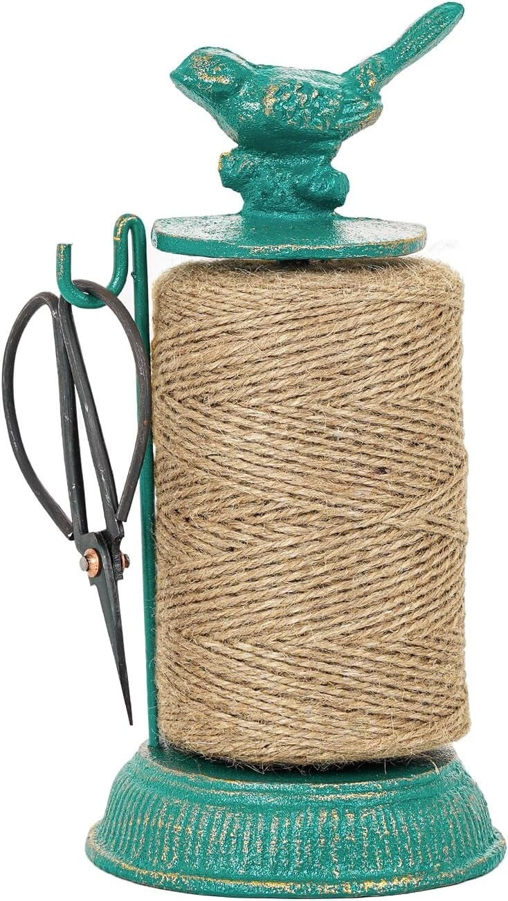 Decorative Cast Iron Twine Holder with 1300ft. Natural Jute String and Scissors