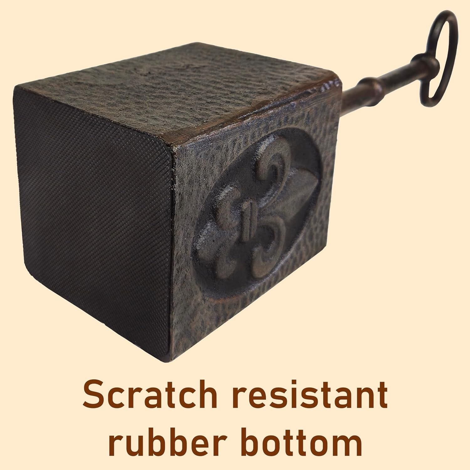 Durable Cast Iron Door Stopper with Adjustable Handle and Fleur de Lis Detailing