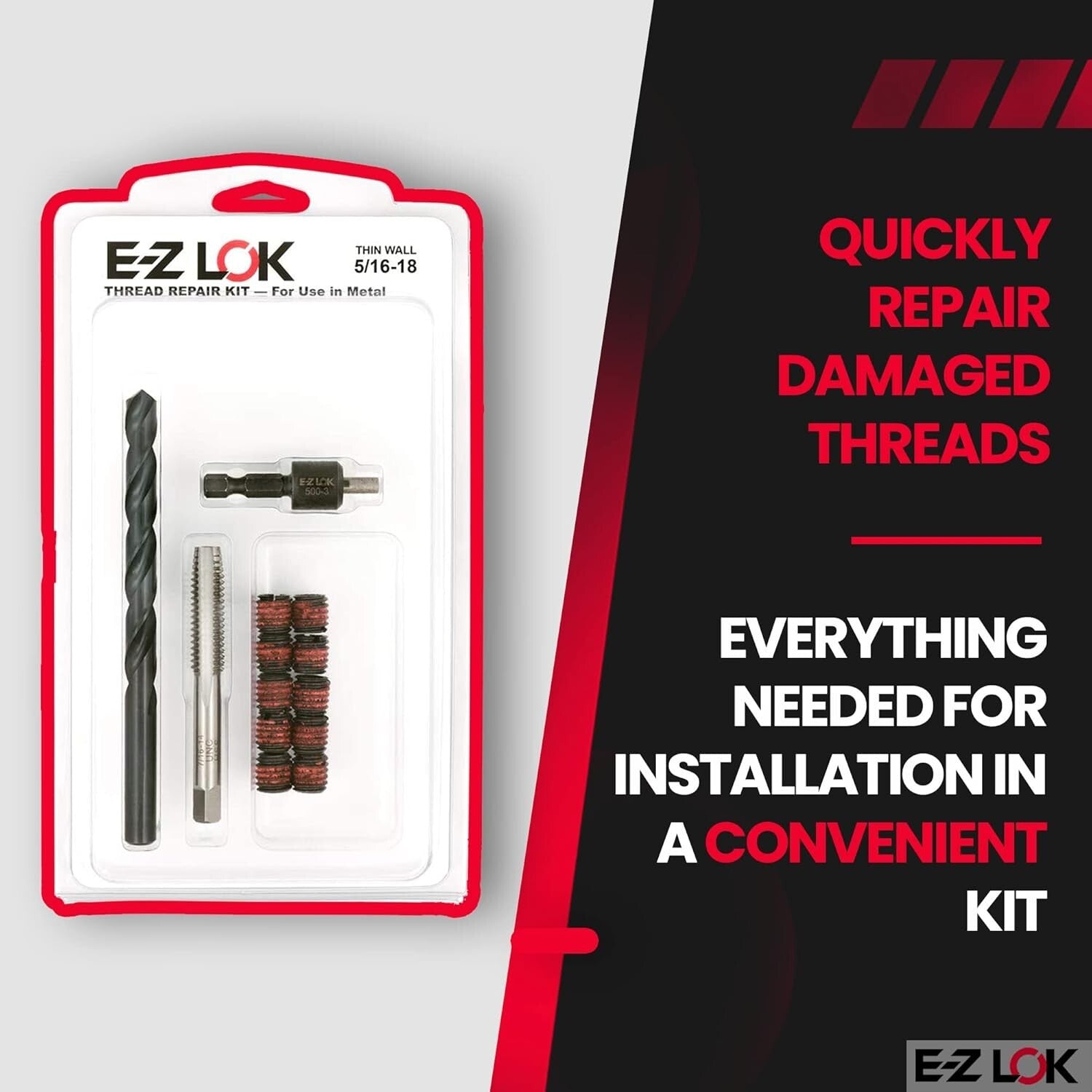 Durable Thread Repair Kit with Installation Tools for 5/16-18 Soft Metal Inserts